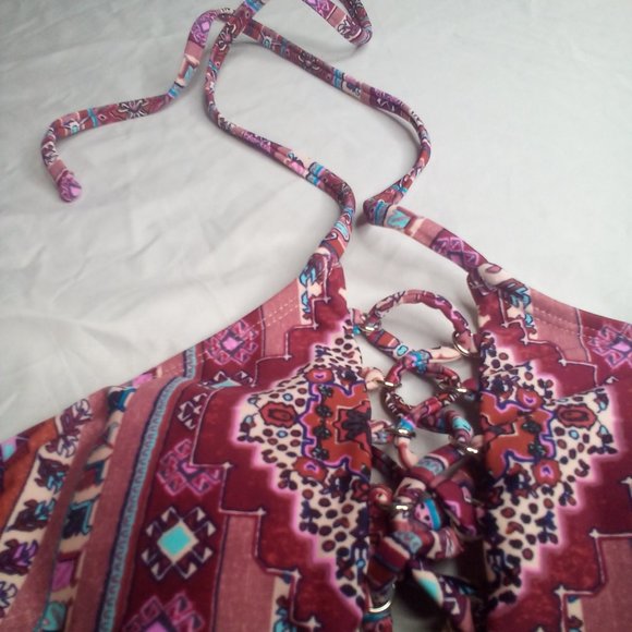 Xhilaration Swim Bikini Top XS Strappy Patterned Pink Purple - Picture 9 of 15